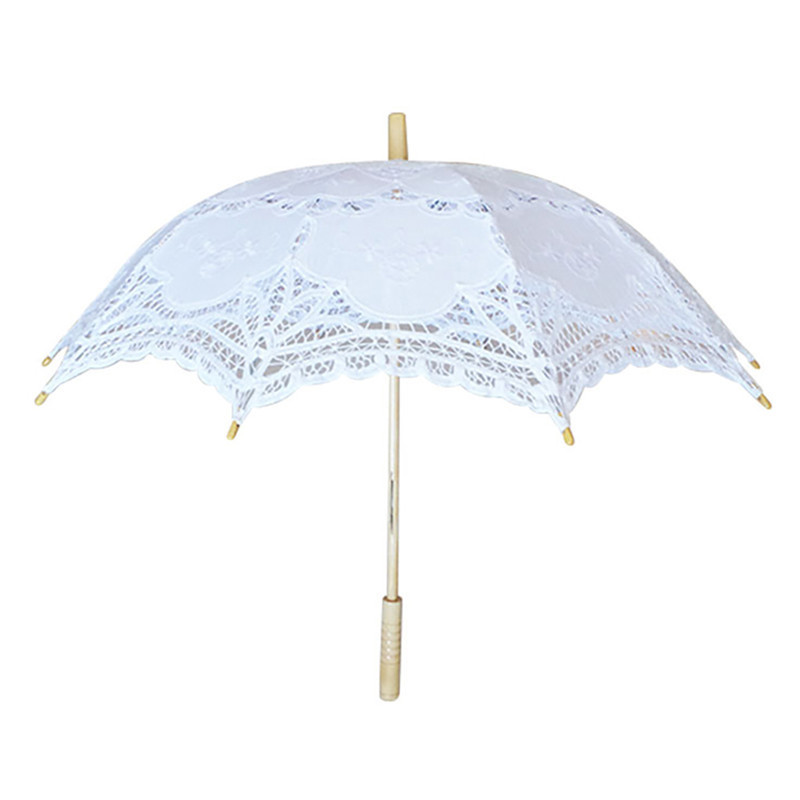 High quality ladies sun embroidery white lace bride wedding parasol decoration umbrellas