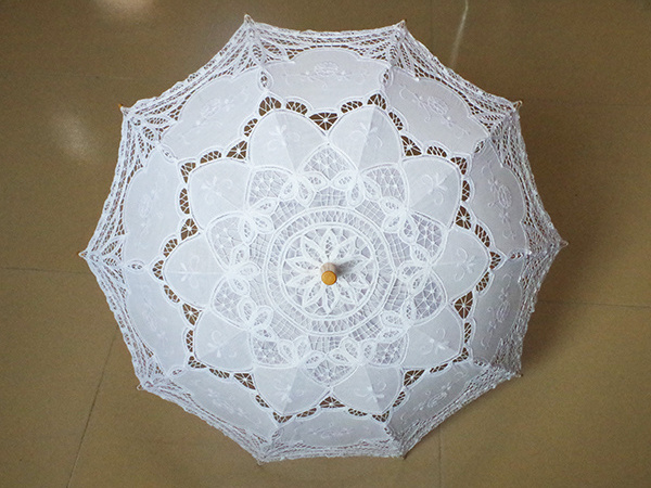 High quality ladies sun embroidery white lace bride wedding parasol decoration umbrellas