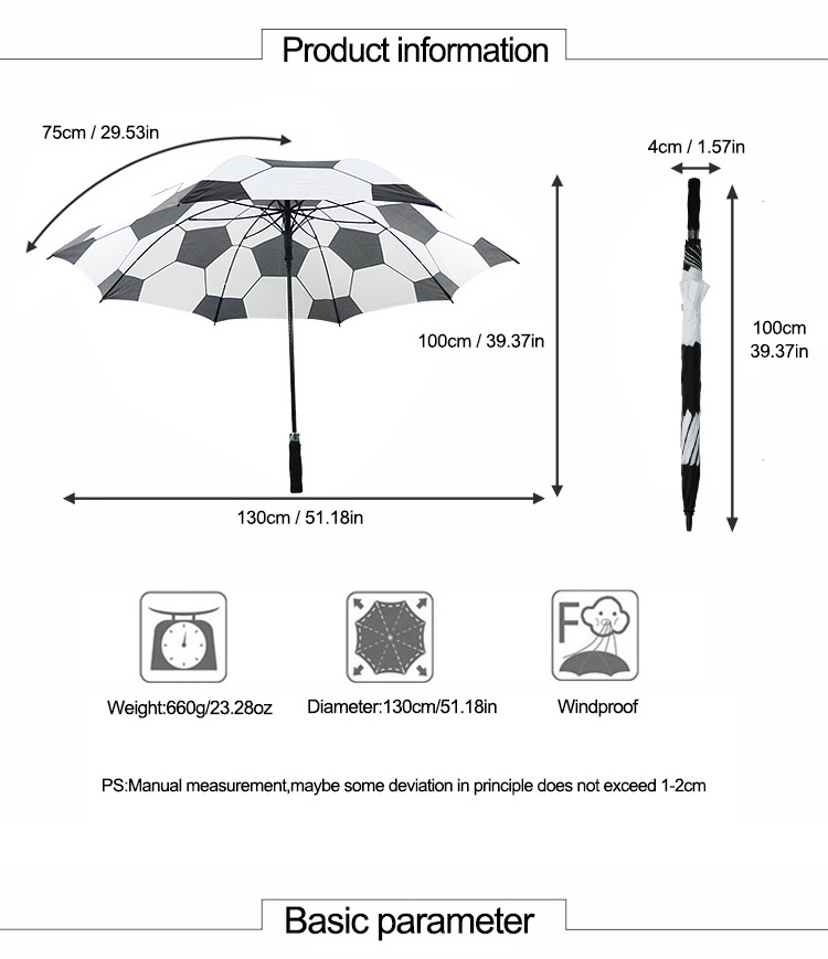 Soccer design high quality golf umbrella automatic open umbrella for rain promotional umbrella windproof