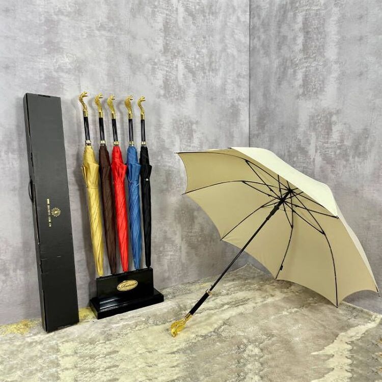 Luxury fancy custom special High-class long handle windproof animal metal head stick umbrella