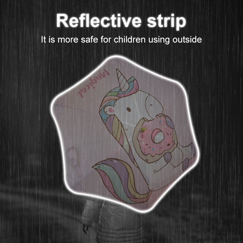 2022 Reflective Strip safety open umbrella pink little horse custom cartoon for kids children kids umbrella