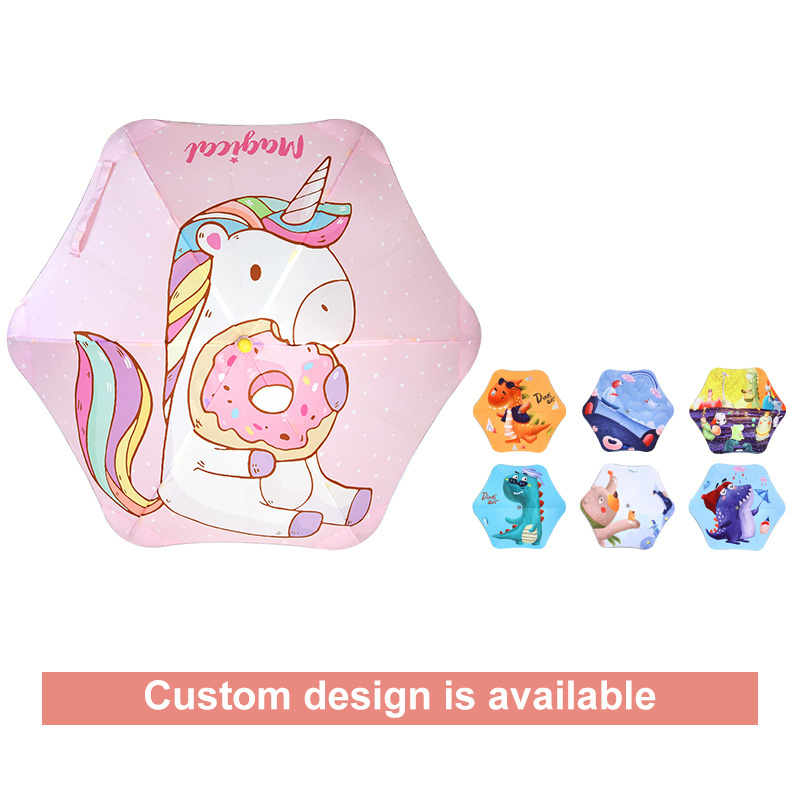 2022 Reflective Strip safety open umbrella pink little horse custom cartoon for kids children kids umbrella