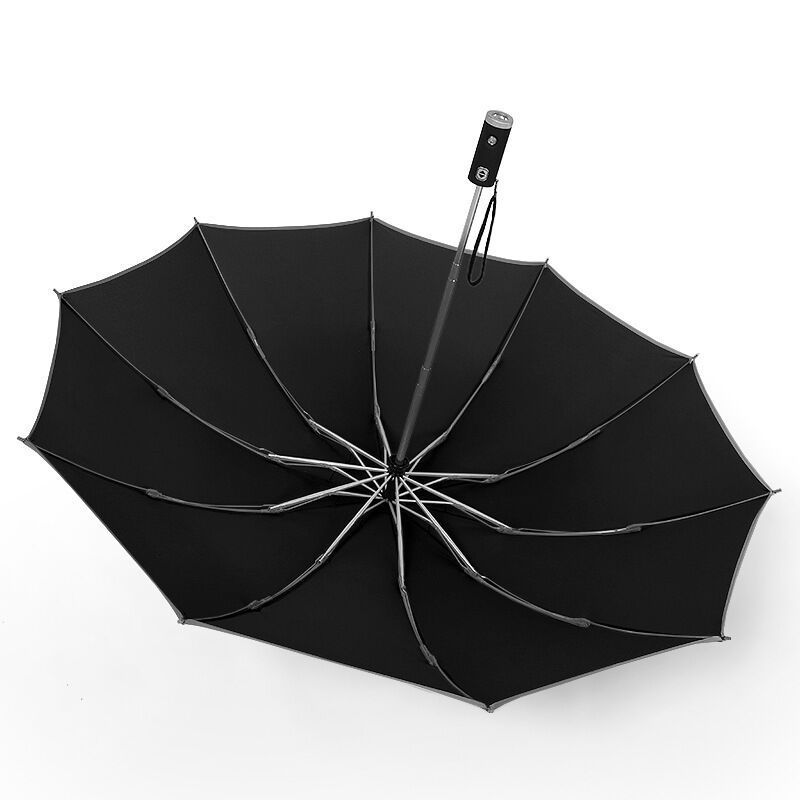 High Waterproof Business Automatic Foldable LED Handle Inverted Umbrella with Reflective Strip