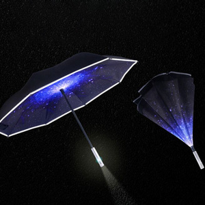 Reverse umbrella led luminous windproof led flashlight handle straight umbrella reflective