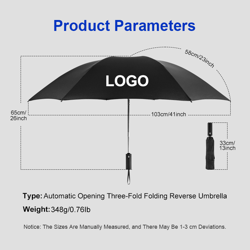 Luxury advertising promotional windproof man women 3 fold custom branded logo print rain sun inverted fold automatic umbrella