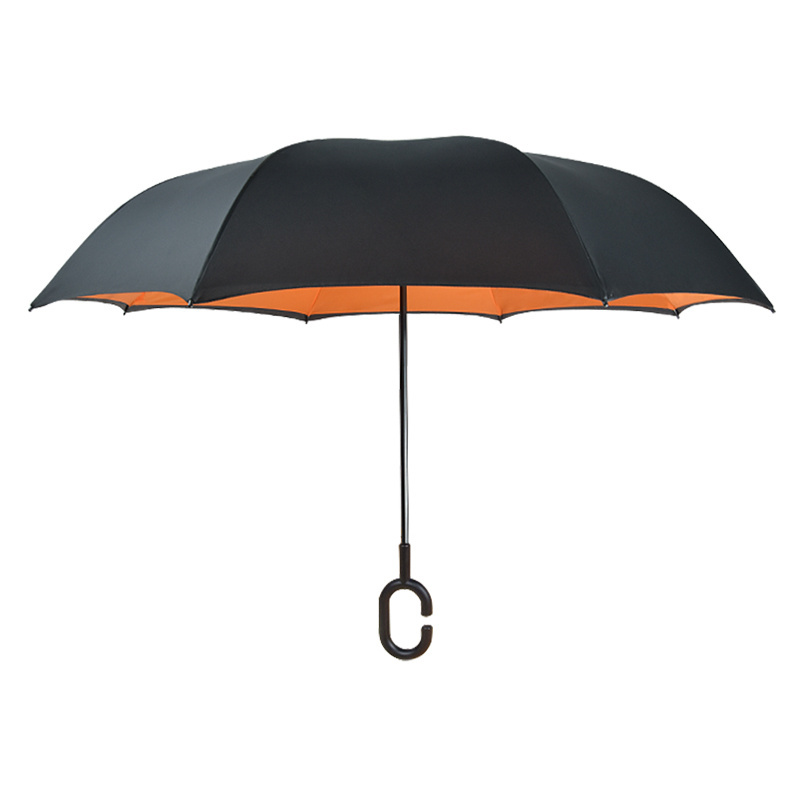 Hands free wind resistant inverse inside out c handle smart reverse upside-down double layer inverted umbrella