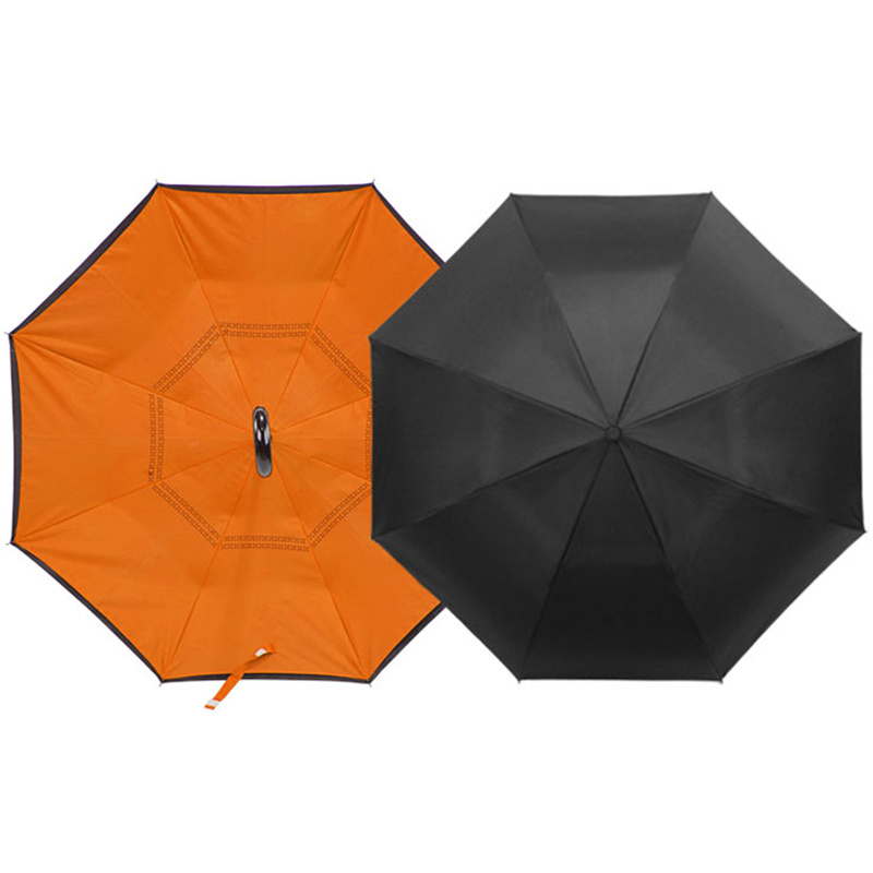 Hands free wind resistant inverse inside out c handle smart reverse upside-down double layer inverted umbrella