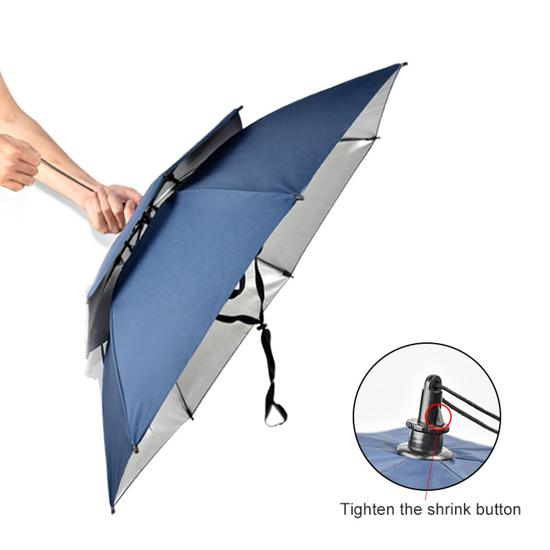 Shenzhen blueprint ready to ship double layer air vented blue sun rain head fishing umbrella hat for adult uv with cover