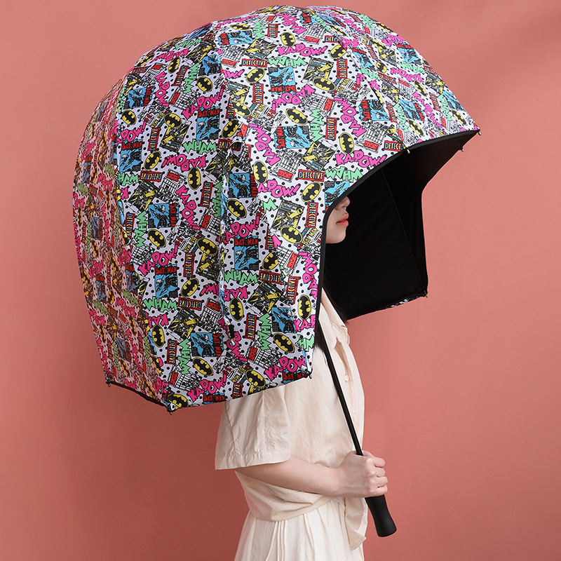 PU Coated Straight Handle Waterproof Pongee Strong UV Protection Special Helmet Design Camouflage Print Stick Umbrella