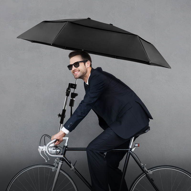 Manual open offset three folded customized bicycle and wheelchair clip umbrella