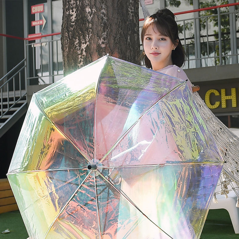 Laser change color iridescent clear Transparent Umbrella Colorful Gradient Plastic PVC Umbrella