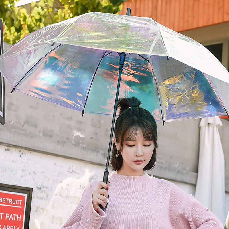 Laser change color iridescent clear Transparent Umbrella Colorful Gradient Plastic PVC Umbrella