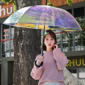 Laser change color iridescent clear Transparent Umbrella Colorful Gradient Plastic PVC Umbrella