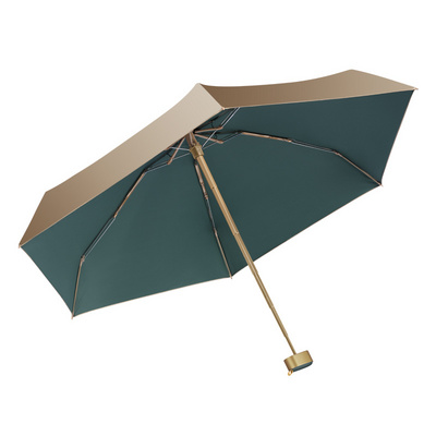 Custom Luxury Designer Branded Golden UV Coating Sun Protection 5 Folding Umbrella Portable Mini Pocket Small Umbrella