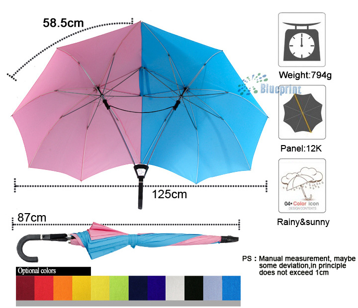 Creative Automatic Two Person Umbrella Large area Double Lover Couples Umbrella support OEM