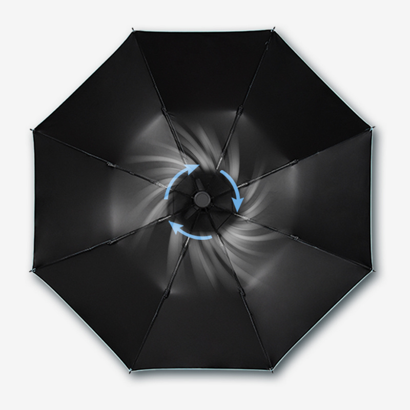 UV Coated Folding Umbrella Built in Fan and Mister System Outdoor Sunblock UV with Cooling Fan Umbrella