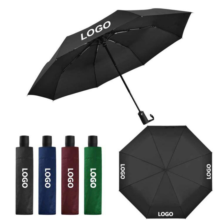 Fashion travel rain branded logo print portable 3 fold auto sun shade promotional custom fold automatic umbrella with logo