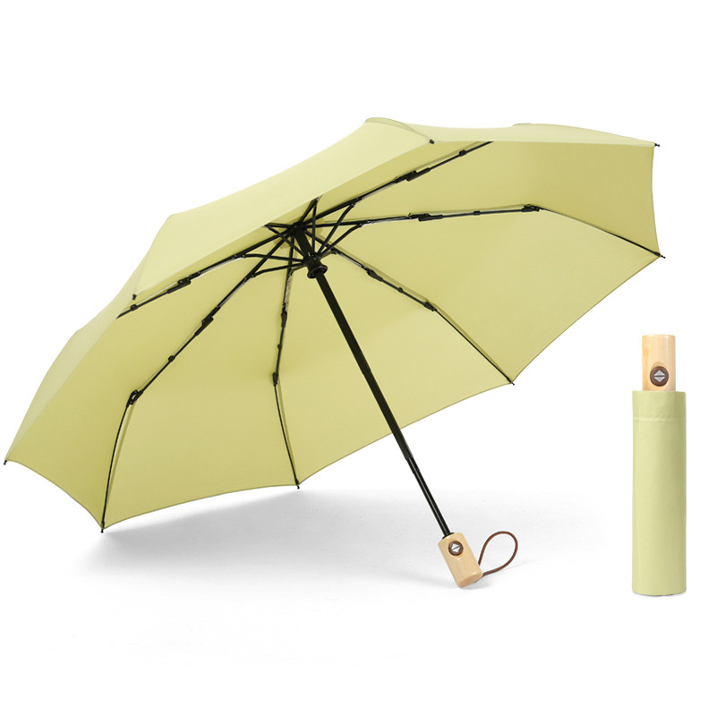 Quickly Dry Lavender High Density 3 Fold Custom Auto Open Windproof Folding Compact Umbrella Wooden Handle Umbrella