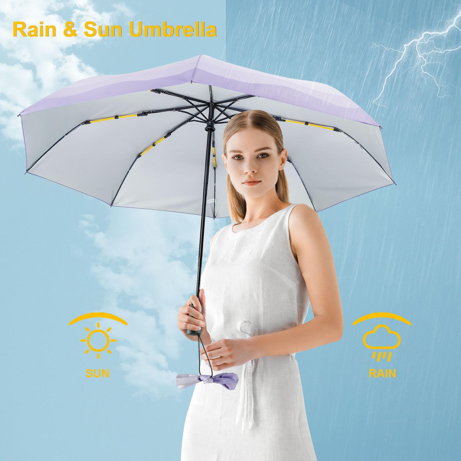 Compact Travel Fashion Pretty Collapsible Rain Cute Women Sun Automatic Folding UV Protection Lightweight Umbrella