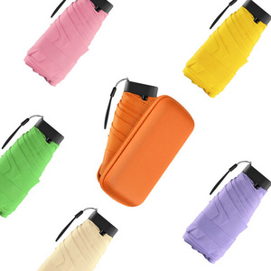 Wholesale Custom Pocket Five Fold Umbrella Manual Light Compact Capsule Lady Small Mini Folding Umbrella sun and rain