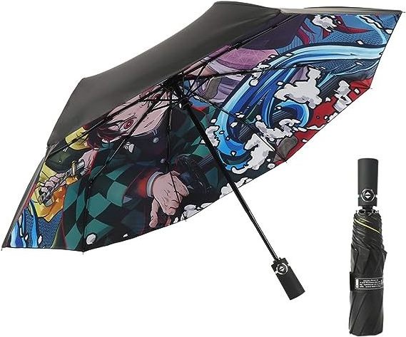 Promotional designer custom logo print automatic 3 fold portable bankai mitsuri akatsuki folding anime umbrella