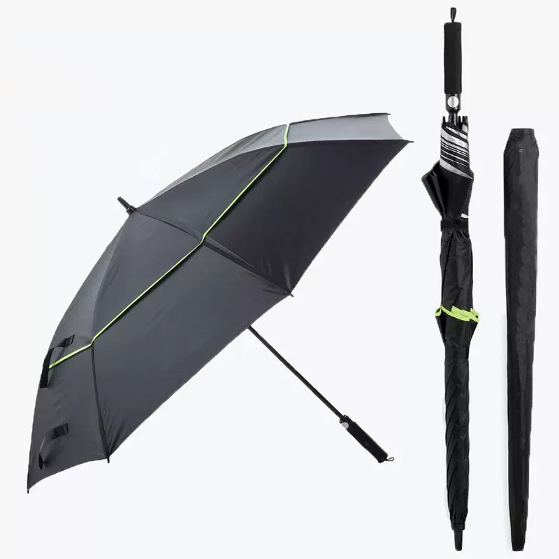 High quality big size 64 inch wind proof double layer umbrella golf with holes