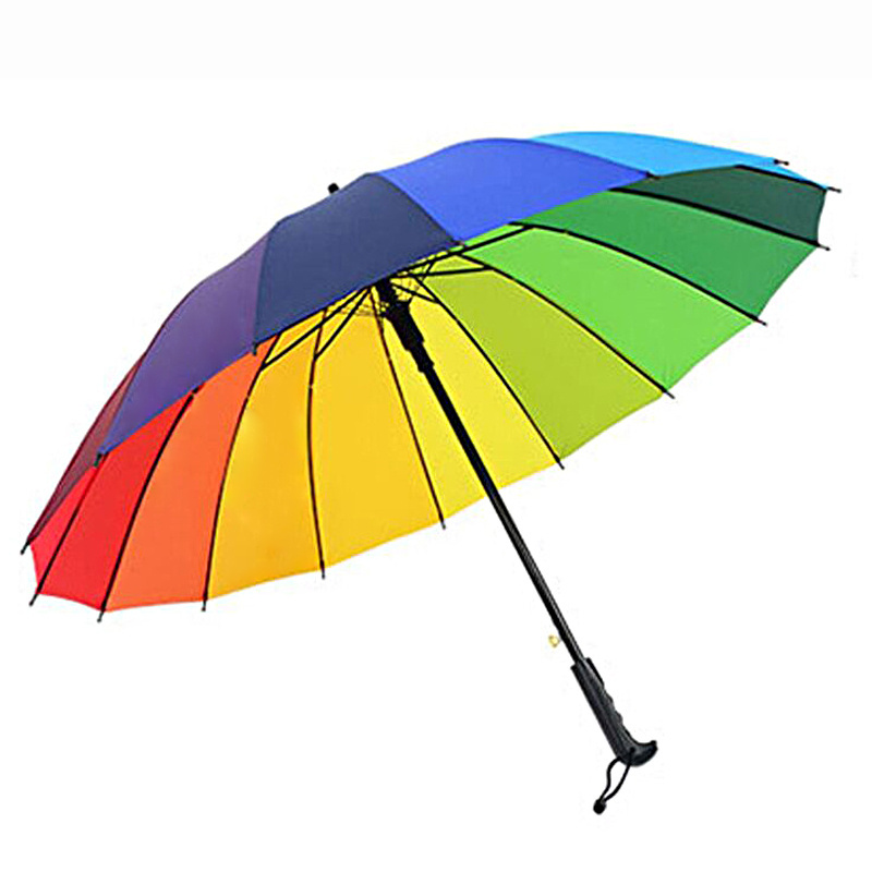 16K Automatic Open Iridescence Umbrella Golf Windproof Parasol Straight Handle Big Rainbow Umbrella