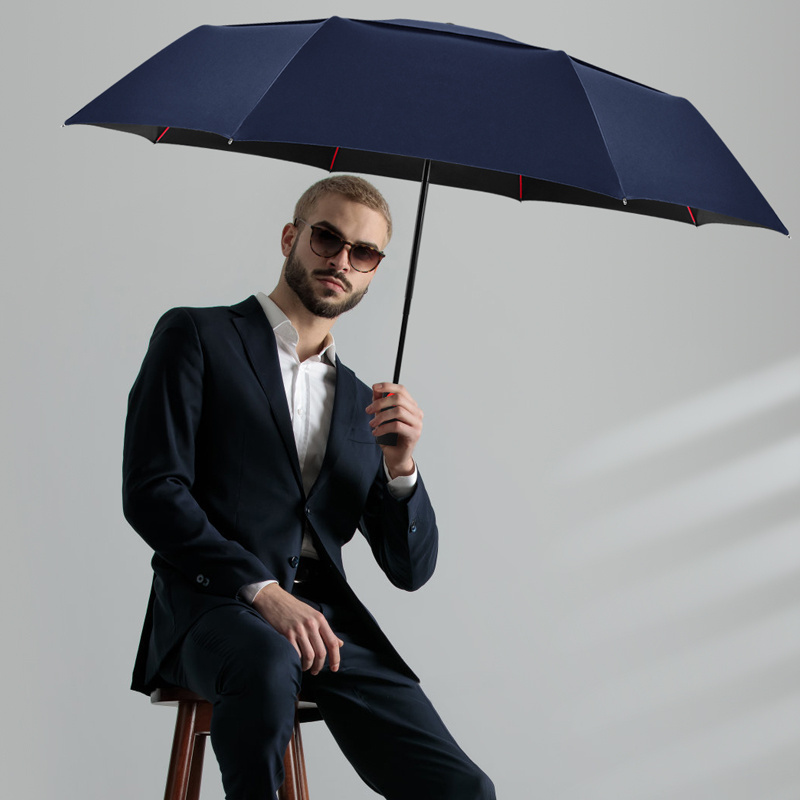 Double Vented Layer Canopy for Women Men Business Black UV Coated Compact Umbrella Custom Folding Umbrella