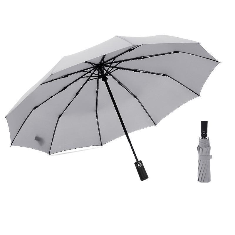 23 Inches fiberglass windproof 3 folding fully automatic 10 ribs compact umbrella with self bag