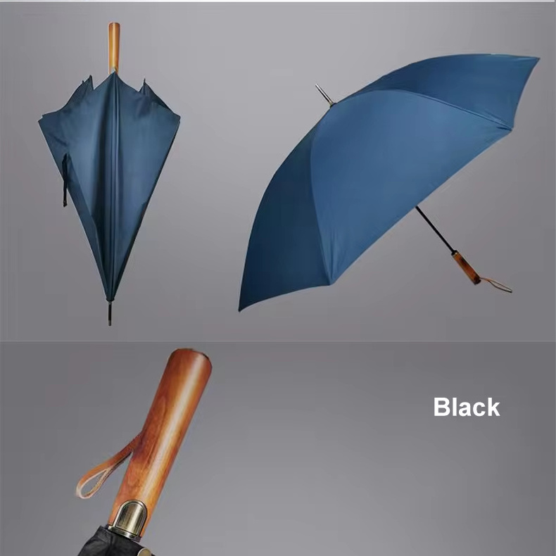 Luxury Gentleman Business Semi Automatic Solid Wooden Handle Golf Umbrella