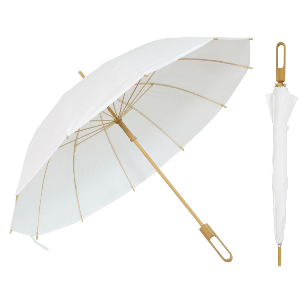 Guangdong supplier 24inches 12 ribs RPET eco friendly japanese bamboo white straight umbrella