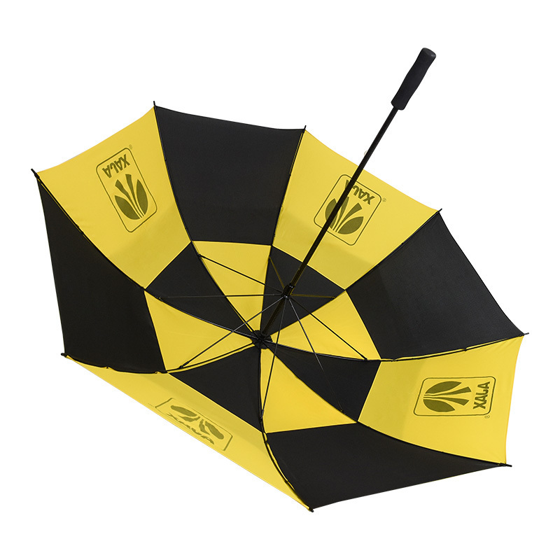 62 inch carbon fiber umbrella double layer black and yellow cheap golf umbrella