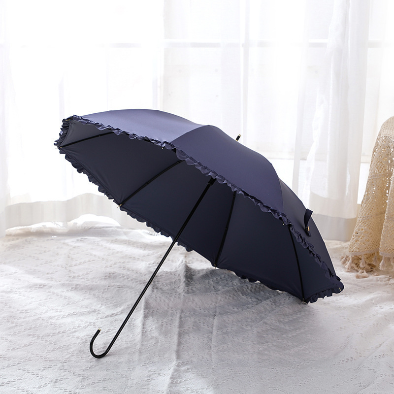 Wholesales Fashion High Quality Elegant Ladies Colorful Coated UV Lace Long Handle Straight Umbrella