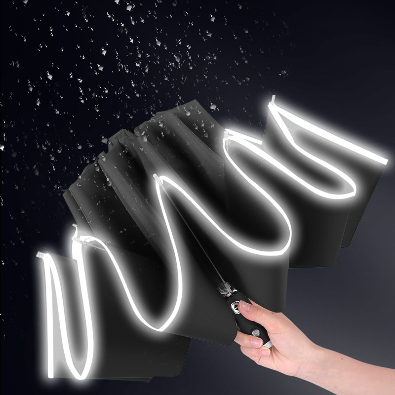 10rib 3 folding umbrella automatic reverse led luminous windproof umbrella with reflective edge