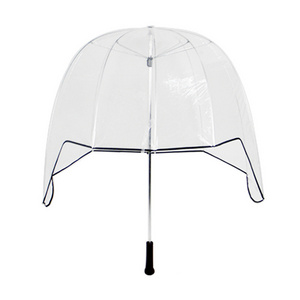 Innovation 30 inch Stick Helmet Style Clear Dome Umbrella Wood Straight Handle