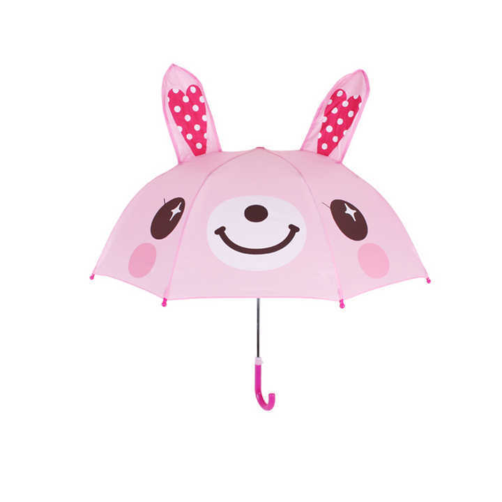 Waterproof Manual Open Small J Handle Children Cute Sun Rain Custom Design Logo Kids Animal Shape Print Umbrella With Ear