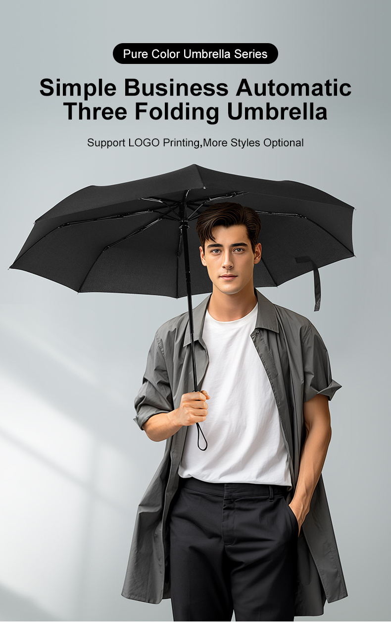 Fully-automatic 21 inch man women sun rain three fold windproof waterproof custom logo business travel sunshade folding umbrella