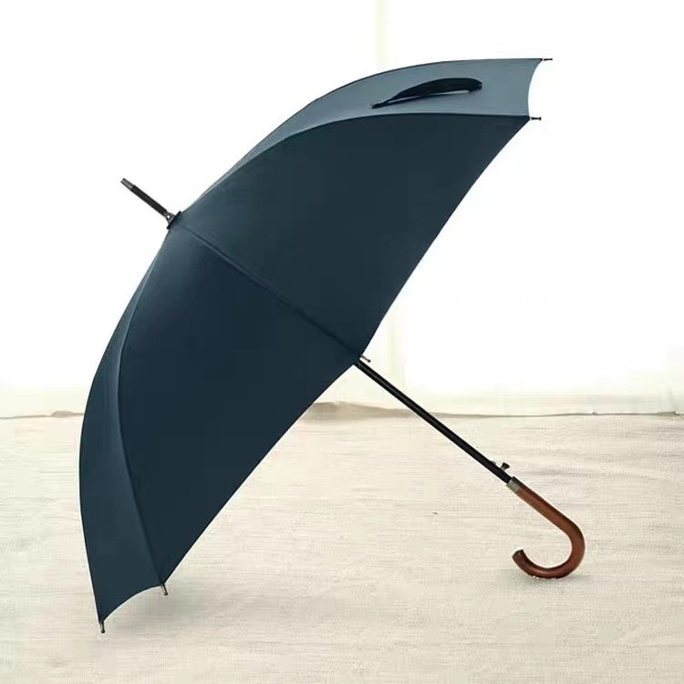 Chinese Supplier Strong Windproof Enlarge Canopy British Style Gentleman Solid Straight Umbrella with Wooden Handle