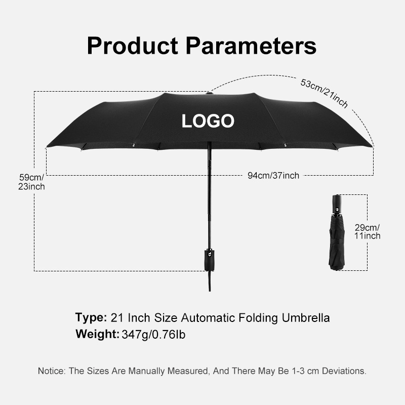 Fully-automatic 21 inch man women sun rain three fold windproof waterproof custom logo business travel sunshade folding umbrella