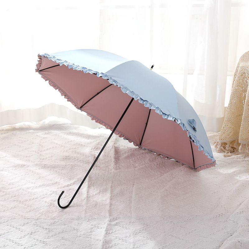 Wholesales Fashion High Quality Elegant Ladies Colorful Coated UV Lace Long Handle Straight Umbrella