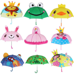 Waterproof Manual Open Small J Handle Children Cute Sun Rain Custom Design Logo Kids Animal Shape Print Umbrella With Ear