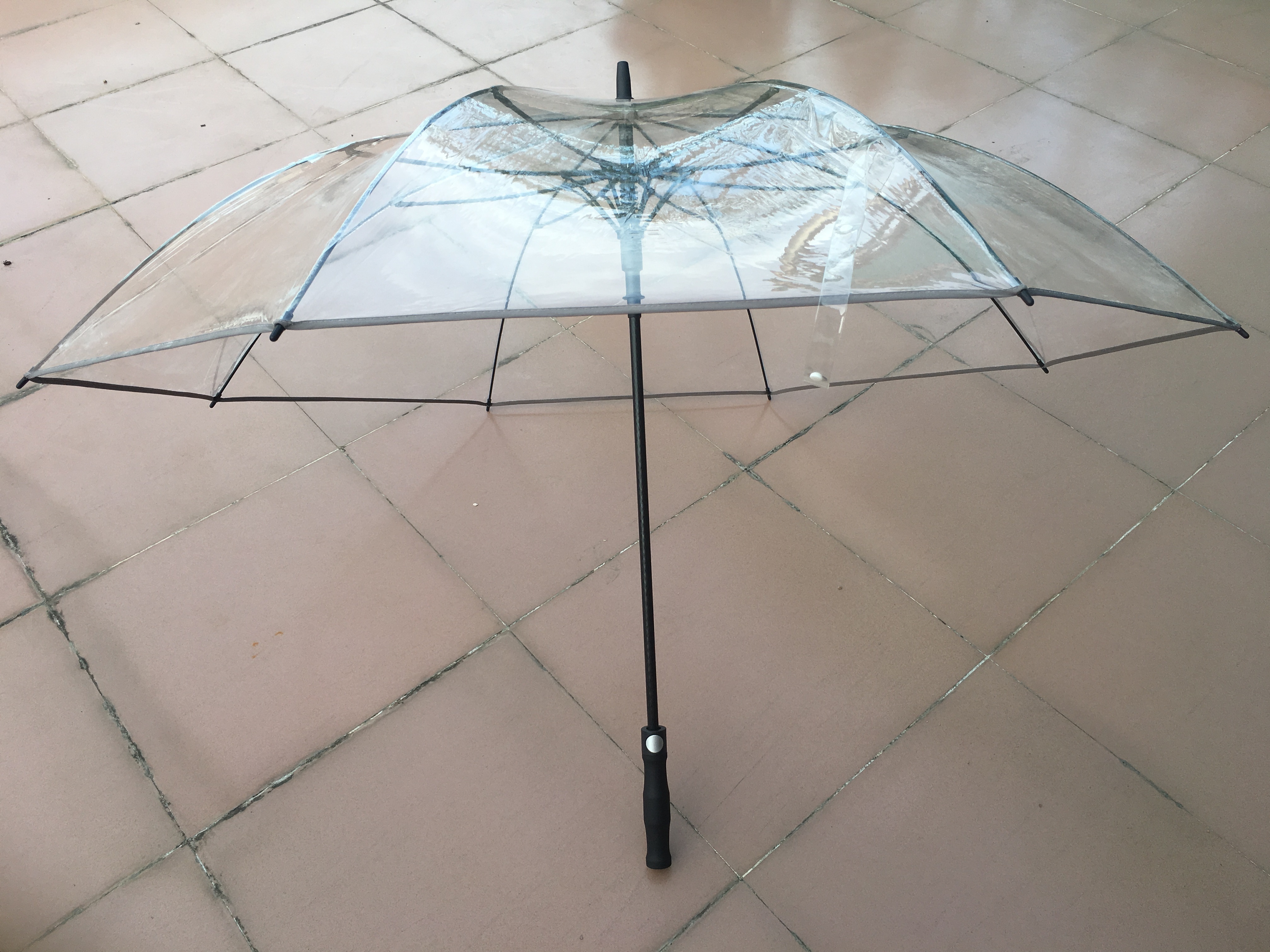 Big size 30inch clear POE/ PVC windproof transparent golf umbrella with shoulder strap