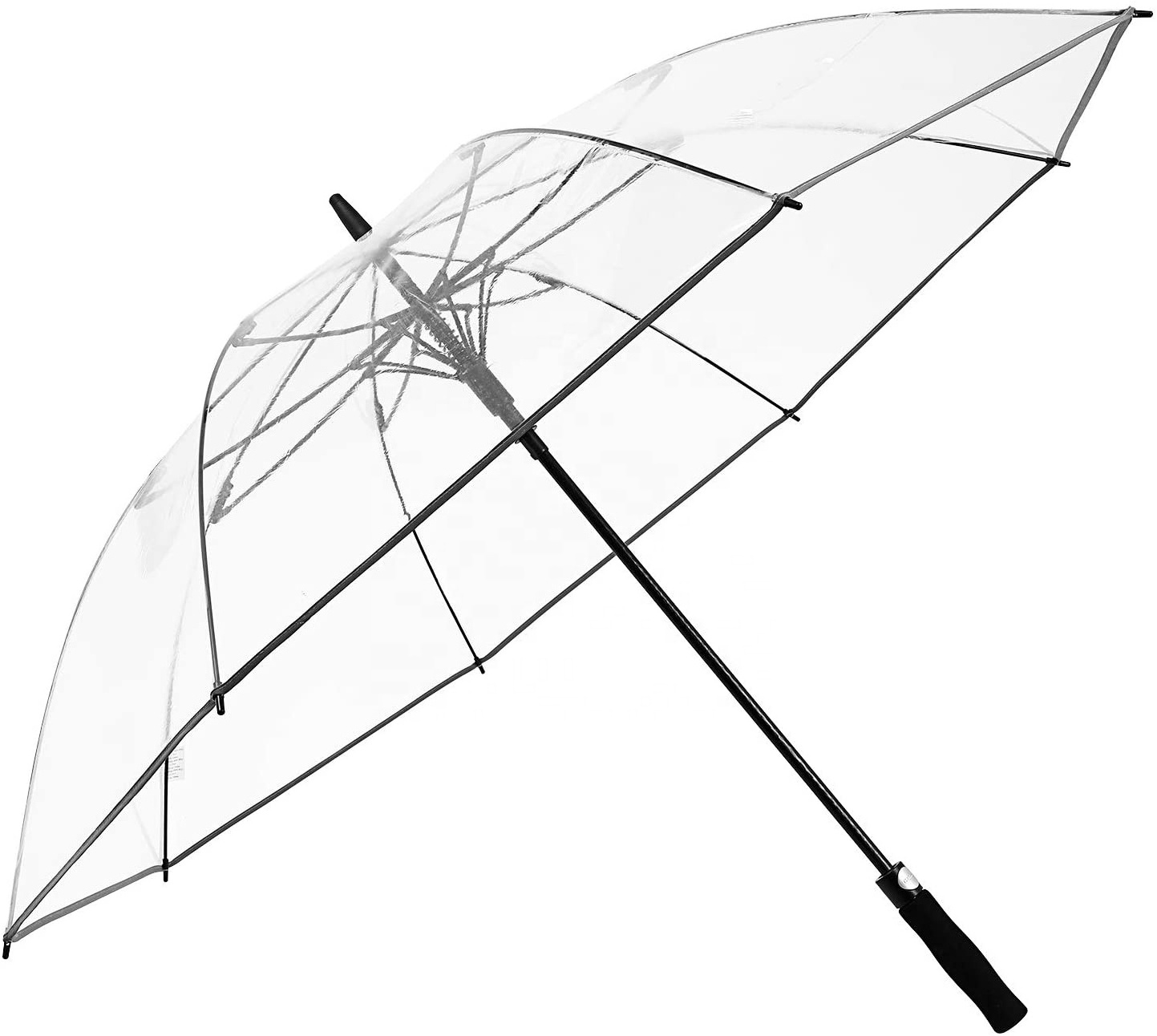 Big size 30inch clear POE/ PVC windproof transparent golf umbrella with shoulder strap