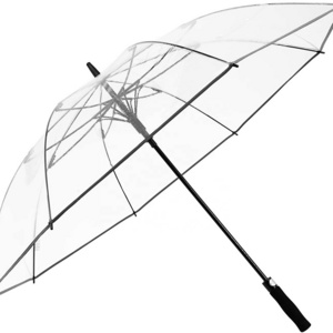 Big size 30inch clear POE/ PVC windproof transparent golf umbrella with shoulder strap