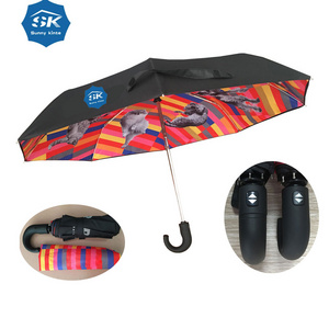 Luxury Curved handle UK dogs cats sublimation print 3 fold umbrella