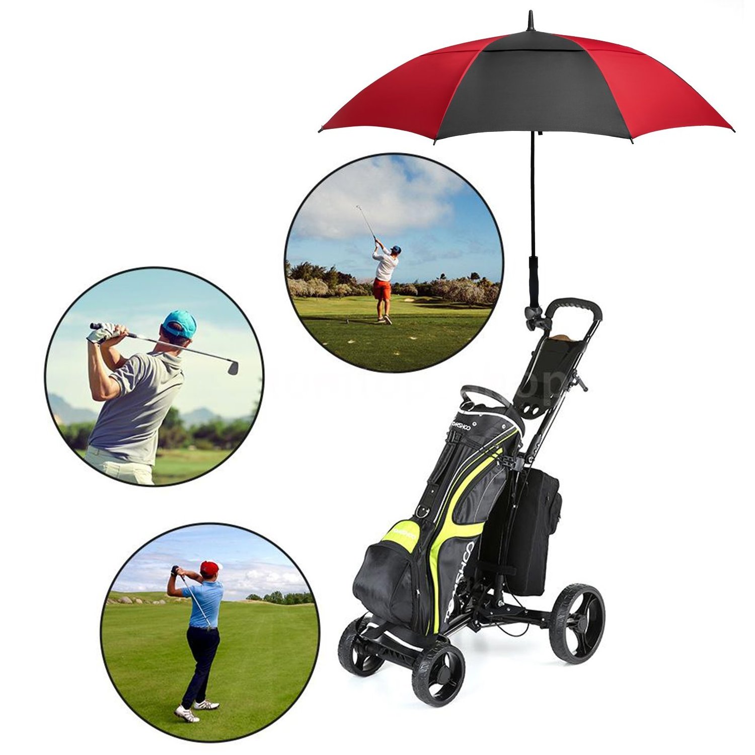 Auto open black red Windproof golf car umbrella