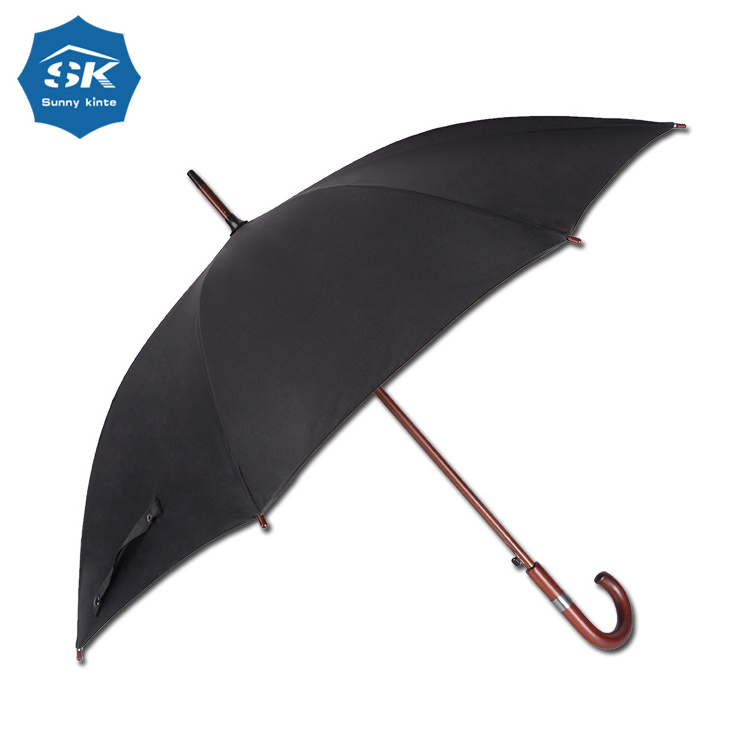 Newest 23Inch x 8 panels black wooden automatic windproof promotion straight umbrella