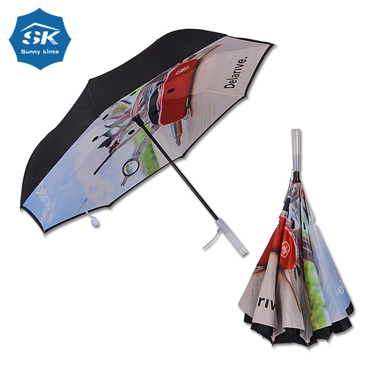 Auto Open Close Reversible Umbrella With Led Lights