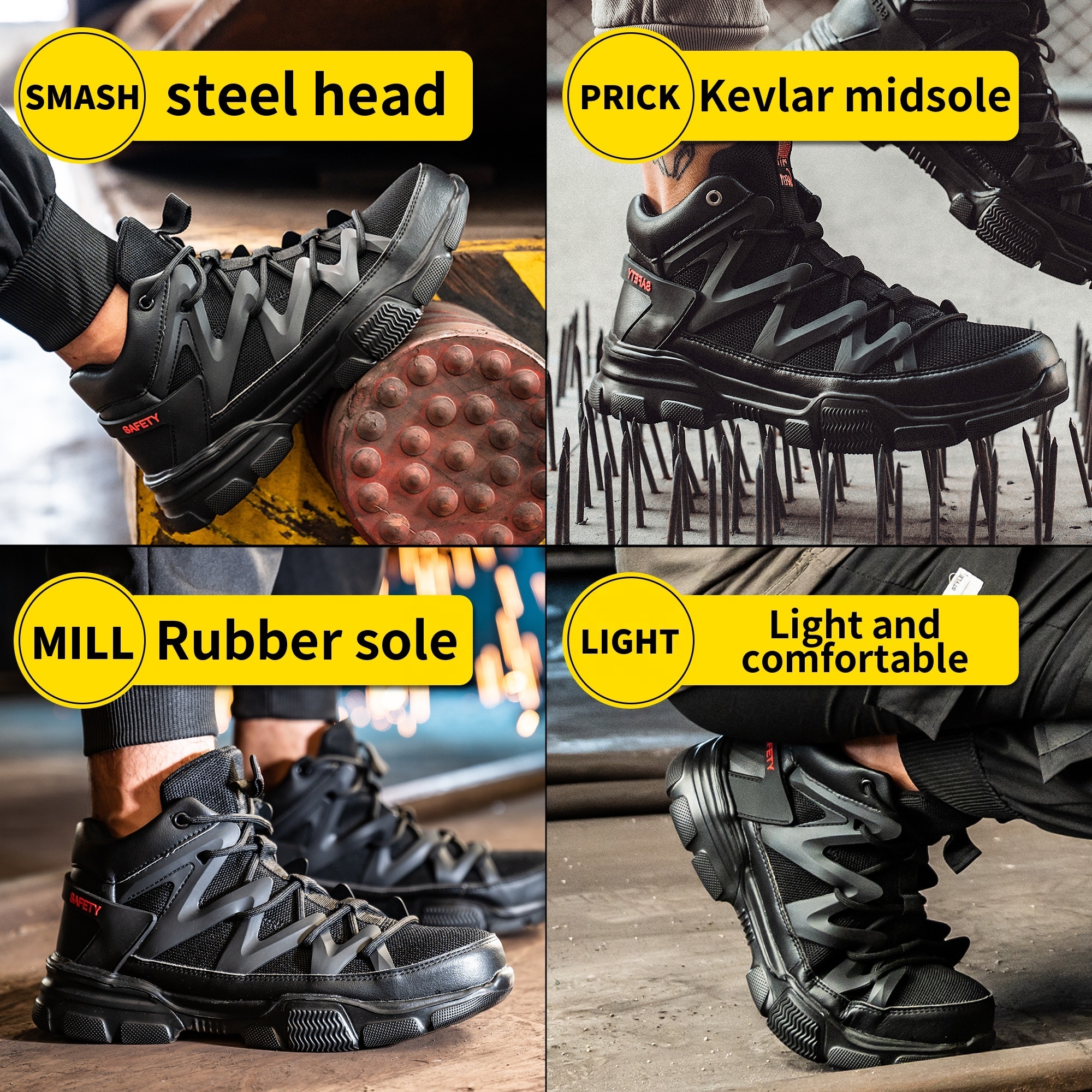 Anti-Smashing Steel Toe Puncture Proof Construction Lightweight Breathable Sneakers Boots Women Men Work Safety Shoe