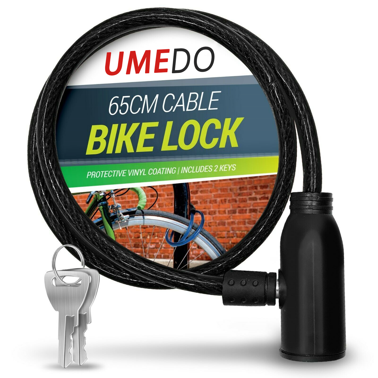 UMEDO 650mm Bike Lock Cable Heavy Duty Strong Steel Bicycle Security Chain lock with Keys